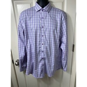 TWILLORY The Hustle Performance Dress Shirt Tailored Fit Purple Plaid Mens Sz 17